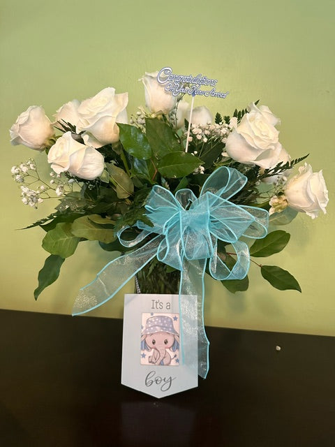 Baby boy arrangement and boy photo frame